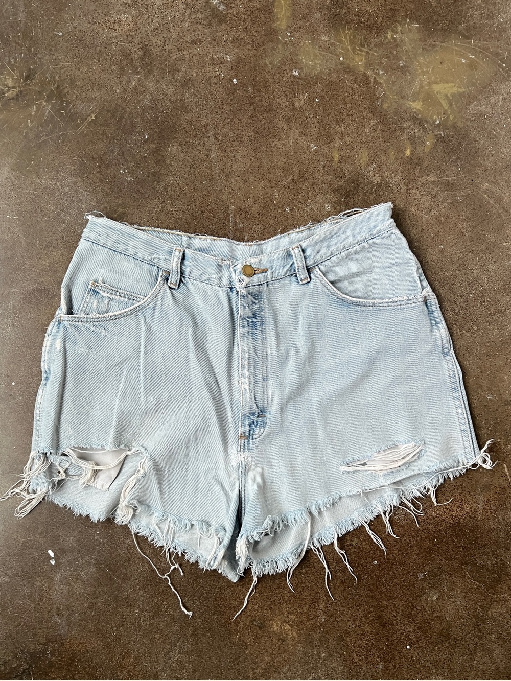 Vintage Wrangler Light Blue Distressed High-Rise Jean Shorts